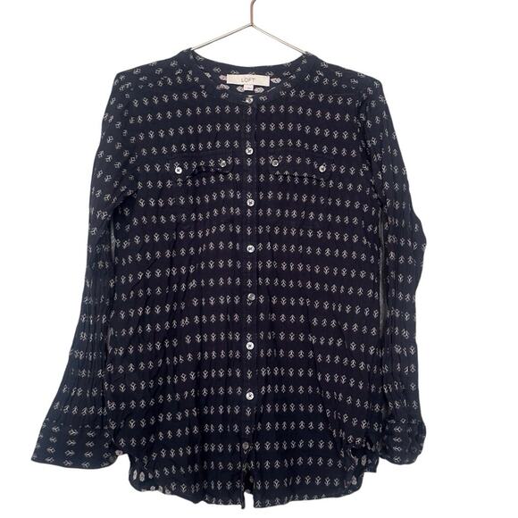 Loft navy blue button up blouse with pockets on front size small - Picture 1 of 5
